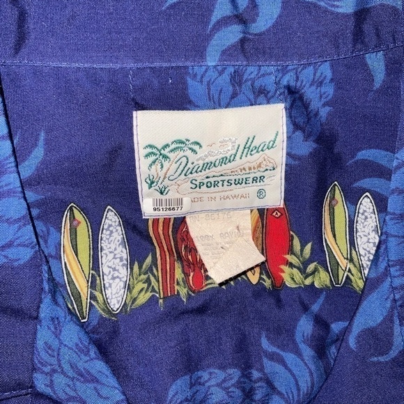 Men’s used size L large diamond head Hawaiian style shirt blue graphic - Picture 4 of 5